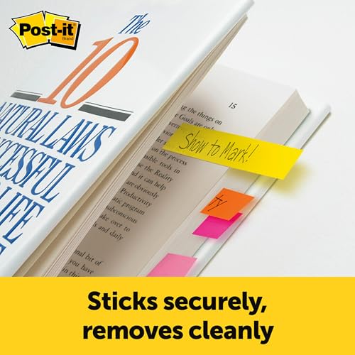 Post-it Page Markers, Assorted Bright Colors, 1/2 x 2-Inches, 50-Markers/Pad, 10-Pads/Pack, 2-Pack