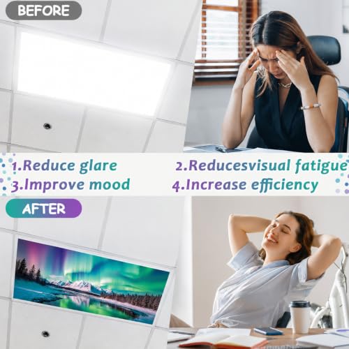 6 Pack Fluorescent Light Covers with 60 Magnets Decorative for Classroom Ceiling Lights 4 x 2 Feet Magnetic Light Covers Filter Easy Install for Office Home Hospitals Drop Ceiling Supply (Blue Aurora) - color: Blue Aurora