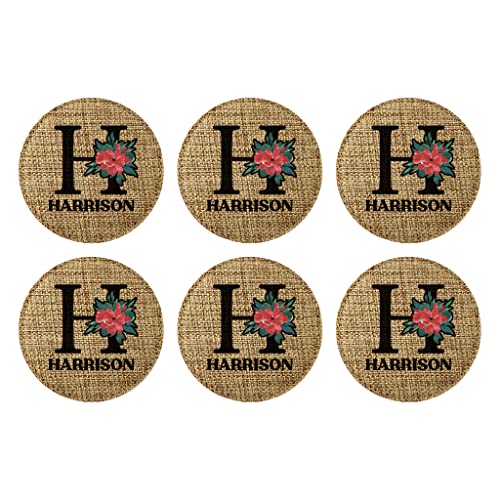 Smile Art Design Family Monogram CUSTOM COASTER Set of 6 with base Round Burlap Material Family Name Personalized Prints Personalized Gifts House warming Wedding Gift Living Room Rustic Decor Style6 - color: Style 06, size: Set of 6 - Round Coaster