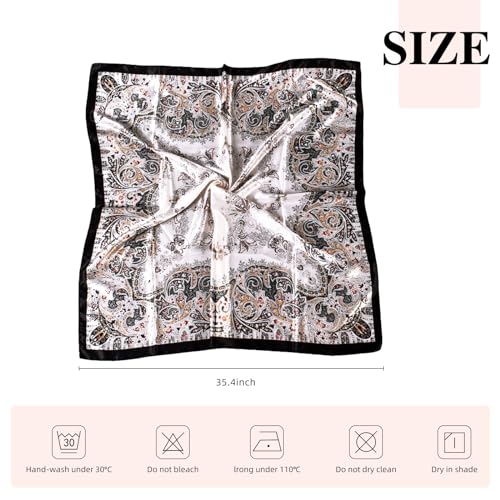 35 Inches Silk Head Scarf-Satin Hair Scarves Silk Bandana Scarf Headscarf for Women's Fashion Scarves - color: Large Floral Cashews - Black