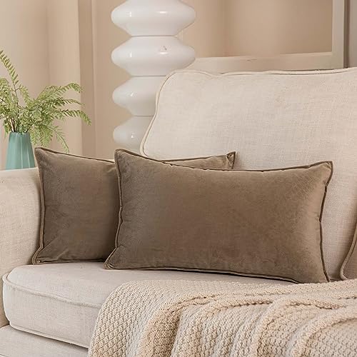 JUSPURBET 12x20 Velvet Lumbar Throw Pillow Covers Set of 2,Stone - color: Stone, size: 20" x 12" (Pack of 2)