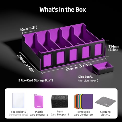 Trading Card Storage Box 5-Row 3900+ Capacity, Black Purple - color: Black Purple, size: 3900+ with Magnetic Lid
