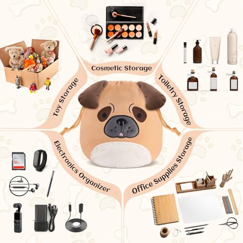 Funny Dog Drawstring Makeup Bag, Large Travel Toiletry Cosmetic Organizer - color: A-Dog-01