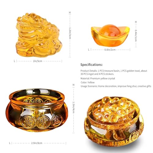 Feng Shui Treasure Basin Set Colorful Crystal Glass Lucky Money Toad - color: Yellow 2