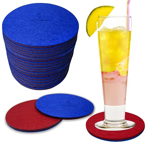 A&A Wonders Premium Felt Coasters for Drink, Two-Tone Reversible, Absorbent Felt Protects Furniture, Table, Anti Slip, Suitable for Drinks & All Table Types (Wine Red/Royal Blue, Circle 18 Pack) - color: Wine Red/Royal Blue, size: Circle 18 Pack