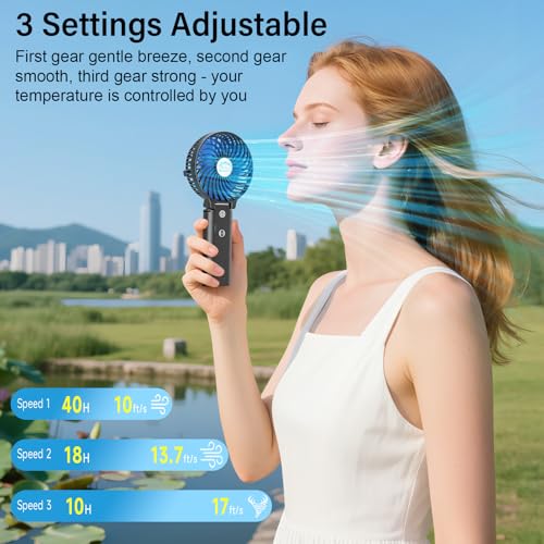HandFan 10400mAh Portable Handheld Fan, 40Hrs Long-Lasted Hand Fan Rechargeable, Mini Personal Fans Foldable, Heavy Duty Battery Fans for Travel Beach Concerts Cruise Makeup(Blue Blade) - color: Blue Blade