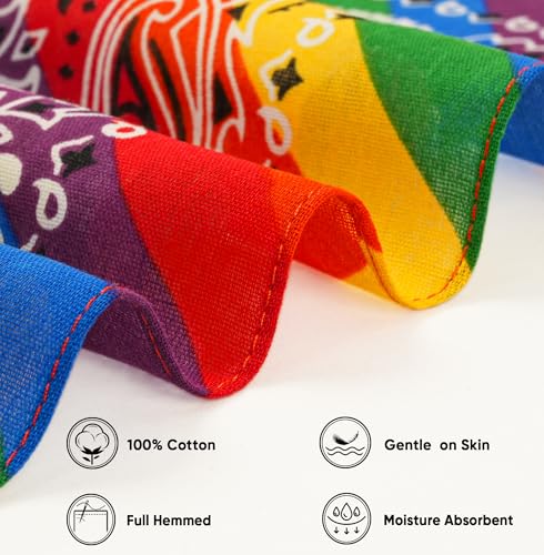 Bycc Bynn Large Soft Cotton Bandanas Pack for Men & Women 22 x 22 inches - color: S- 3 Pack-rainbow