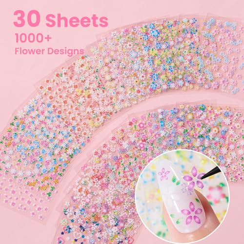 Beetles Nail Art Stickers 30 Sheets 3D Flower Nail Stickers Color Heart - color: G-Multicolor-30