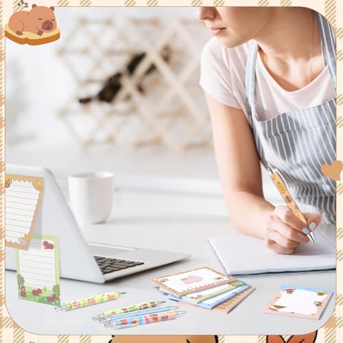 Dispowreath 24 Pcs Capybara Sticky Notes with Pens Christmas Cute Cartoon Self Adhesive Notepad Capybara Lover Gifts Black Ink Ballpoint Pen for Office Teacher Supplies Birthday Party Favors - style: Capybara