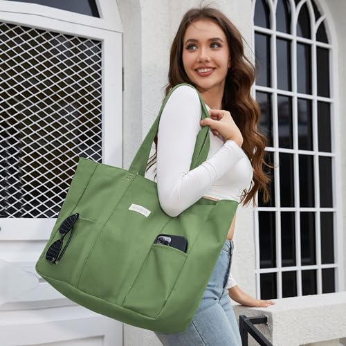 HOMESPON Large Canvas Tote Bag, Magnetic Work Laptop Pack for Women - color: Green