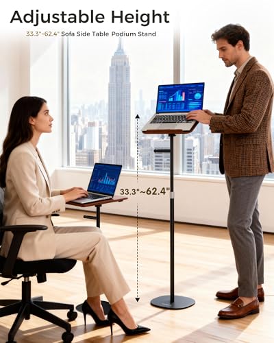 Laptop Stand Floor, Wood Music Stand, Tablet Floor Stands Adjustable Height, Tall Book Stand Hands Free, for Projector, Office, Study, Brown