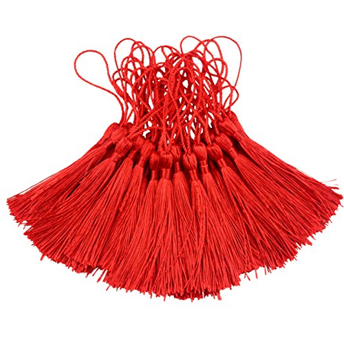 100Pcs 5 Inch Silky Bookmark Tassels for Jewelry, Souvenir(Dark Red) - color: Red