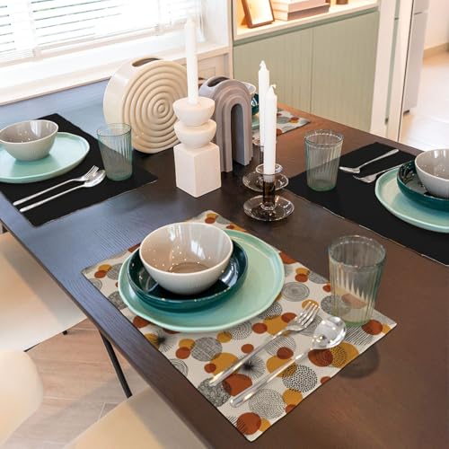Abstract Geometric Place Mats, Modern Hand-Drawn Doodle Circles Seamless Pattern, Polyester Linen Placemats Set of 4, Durable Water-Resistant Table Mats for Kitchen Dining Room Party 12"x18" - color: Brown Geometric, size: 12x18"Placemats x4