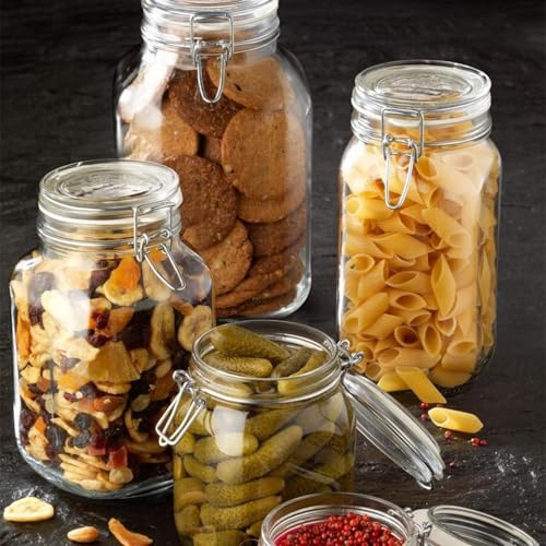 Bormioli Rocco Fido Glass Jar with Airtight Clamp Lid, 67.75 Oz - Clear