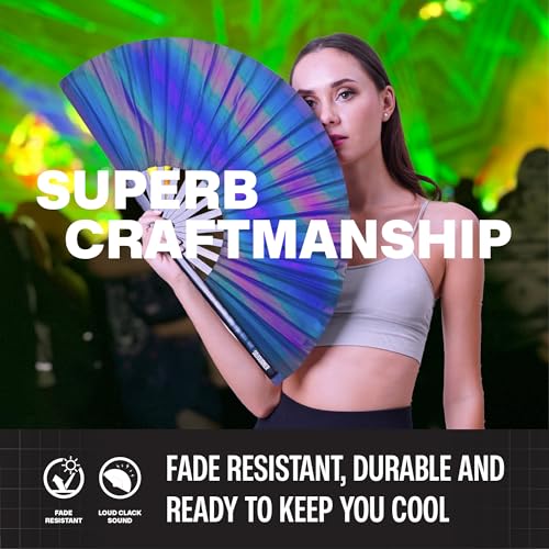 SoJourner Folding Rave Fan, Reflective - color: Reflective Rainbow