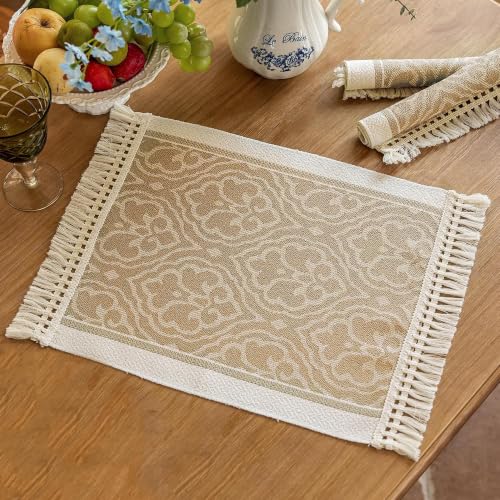 Boho Woven Placemats Set of 4, 14x18 Inch Heat Resistant Dinner Mats - color: Coffee Bx