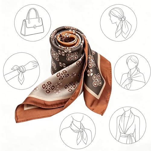 Silk Like Square Scarf for Women Men 27.5" - color: Coffee