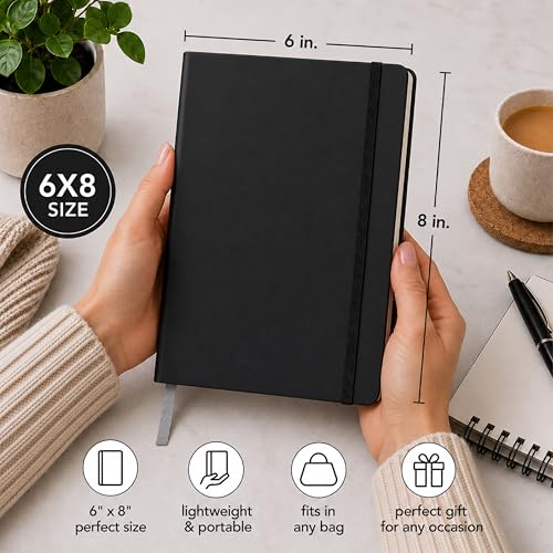 Eccolo Cool Jazz Hardbound Writing Journal, 192-Page Lined Paper, Lay-Flat - color: Black, size: Medium - (6-x-8.5 Inches)