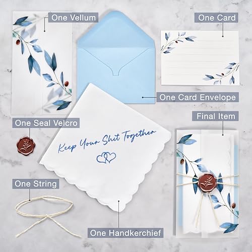 Wedding Handkerchief, Something Blue for Bride, Mother of Bride Gift - color: Keep Your Shit Together, style: Blue Olive Leaf