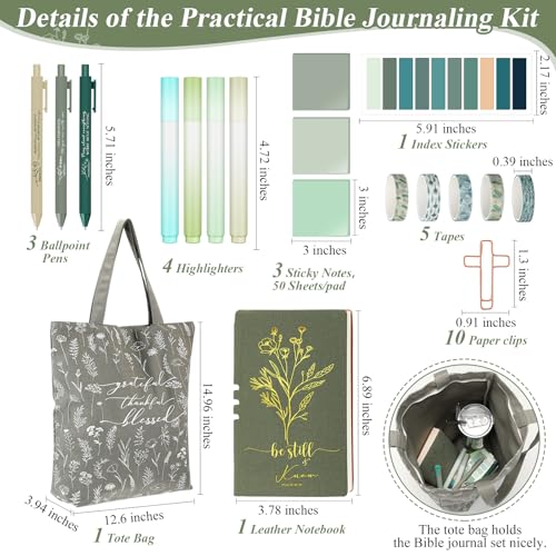 Patelai 29 Pcs Christian Bible Study Supplies for Women Teacher Inspirational Bible Journaling Kit Christian Gifts 20 oz Tumbler Tote Bag Highlighters Sticky for Friend Mom School Church(Green) - color: Green