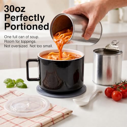 Ceramic Soup Bowls with Handles & Lids, Set of 2 with Spoons & Trivets, 30oz Large Soup Mugs, Oven Safe Bowls for Soup, Ramen, Oatmeal & Cereal, Microwave & Dishwasher Safe, Black - color: Black