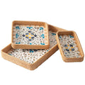 Set of 3 Rattan Serving Trays with Mother of Pearl, Terrekraft - color: Bohemian
