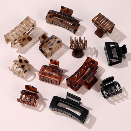 SMKSL 12 Pcs Hair Claw Clips for Women - 3 Styles Tortoise Hair Accessories - color: Dark Tortoise