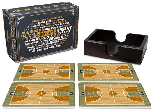 Basketball Ceramic Coasters with Holder. Absorbent Coaster for Drinks, Coaster Set, Table Coaster. Gift for Men, Basketball Decorations, Party Favors - color: Basketball