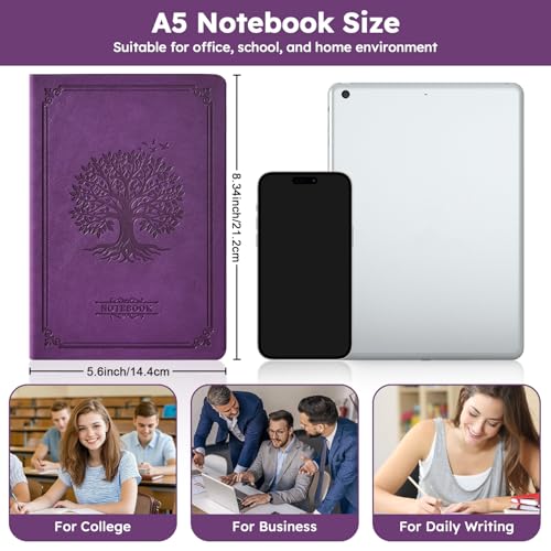 A5 Journaling Notebook, Hardcover Lined journal for Women Men writing, Note Taking, Personal Diary, 320 Pages 100GSM Thick Paper, Leather Cover Note book for School Office Supplies, 5.7'' X 8.4'' - color: 11.Purple, size: A5