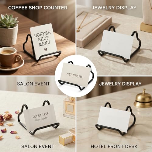 2 Pcs Cute Black Metal Heart Business Card Holder for Desk - color: black