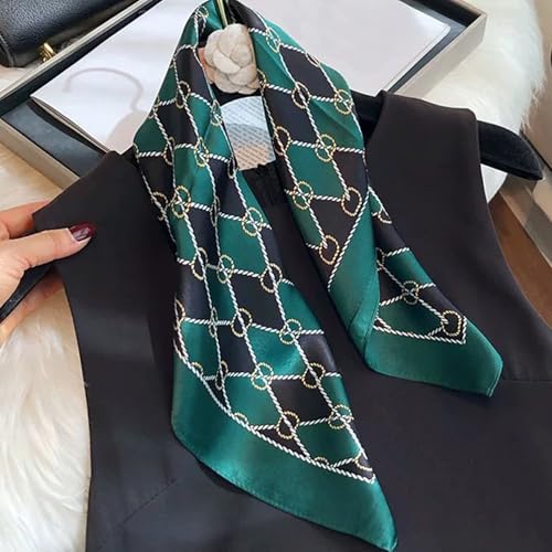 100% Mulberry Silk Neck Scarf for Women Square Neckerchief – 21 inch - color: Black Green