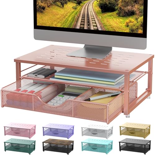 gianotter Computer Monitor Stand Riser with Drawer - color: Rose, size: 14.1L x 9.64W x 5.9H Inch