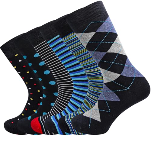 Mens socks size 10-13/9-11/13-15 Cotton Crew funny Colorful work dress socks for men 9-12 gifts for him 6/12 Pairs - color: Dress Socks 6 Pairs, size: 10-13