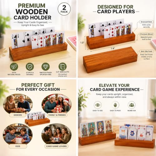 Card Holders for Playing Cards Deck Holder Stand Wooden Card Holder for Kids Canasta Holder for Adults Seniors Crowns Uno Poker Games Set of 2(Orange) - color: Orange