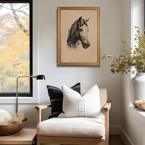 Vintage Gold Framed Wall Art Horse Portrait Canvas Prints Decor 16x24in - color: Horse head, size: 16"x24"