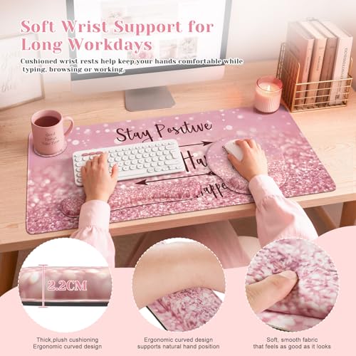 iCasso Pink Ergonomic Mouse Pad with Wrist Rests Set for Desk Accessories - color: 1-Pink Stay Positive