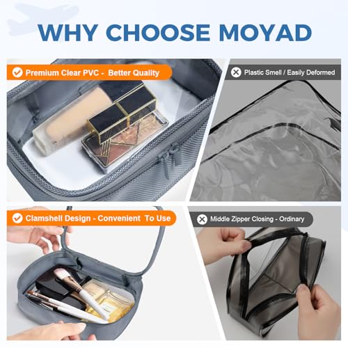 Moyad TSA Approved Toiletry Bag Clear Quart Size Travel Bags Makeup Bag - color: Grey, size: 2 Pack