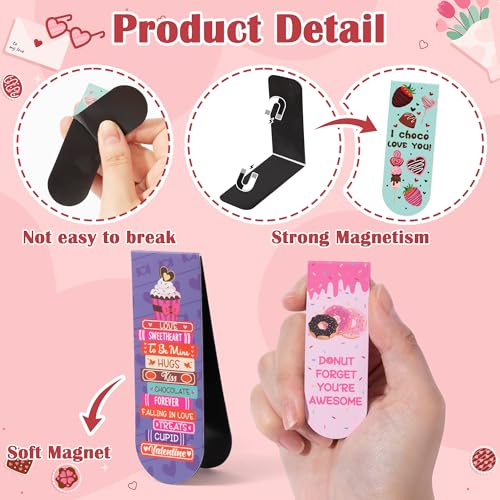 Haooryx Valentine's Day Magnetic Bookmark - 36 Set Sweet Dessert Magnetic Clip Bookmark with Valentine Gift Card Page Marker for Kids Valentines School Class Exchange Gift Student Reward Party Favor