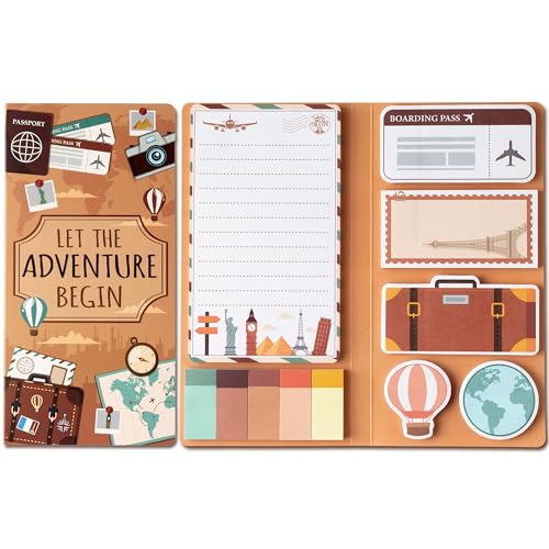 Xqumoi Let The Adventure Begin Sticky Notes Set - 550 Sheets - Travel Themed Self-Stick Notes Pads Divider Tabs Bundle Writing Memo Pads Journaling Planners Office Supplies Small Gift - color: 1pack-adventure