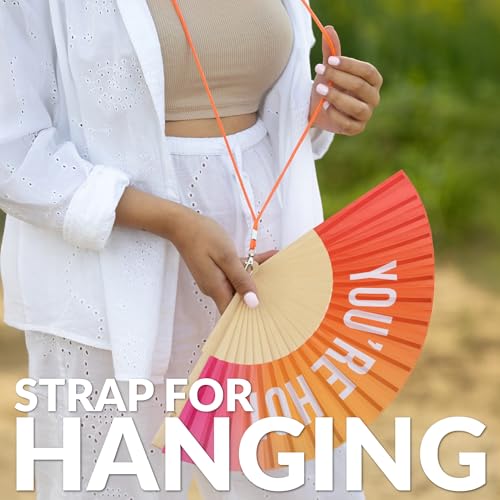 Fisura – Original Folding Fan with Message “You are h*t, Wooden Hand Fan Folding for Women, Gradient Pink Design with Hanger for Wedding, Rave, Festival - Size: 42.5 x 23 cm - color: Hot, Gradient