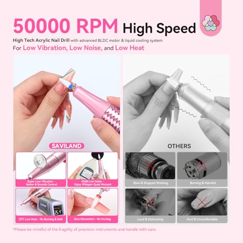 SAVILAND 50000RPM Electric Nail Drill Machine Cordless for Acrylic Nails - color: Red Pink