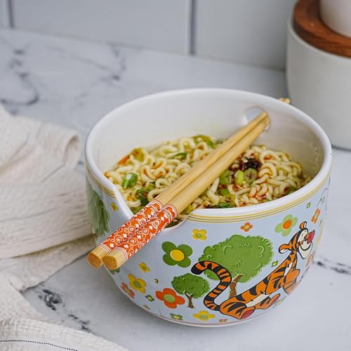 Winnie The Pooh Disney Friends Ceramic Ramen Dinnerware Set | Includes 20-Ounce Noodle Bowl and Wooden Chopsticks