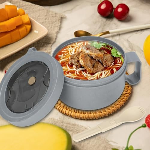 2 Pack Soup Bowl with Handles, Microwave Ramen Bowl with Lid for Soup and Instant Noodles,Oatmeal, Gumbo, Salad,BPA Free - color: Rock Grey，Rock Grey