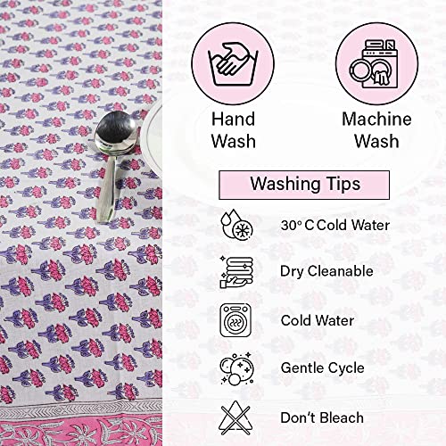 CPC Tablecloth 100% Cotton 72x190 Inch Indian Block Print Rectangle Table Cover, Pink Table Cloth for Weddings, Spring/Summer, Barbeque - Pink Sapphire - color: Pink Sapphire, size: 190" x 72" (Rectangular)