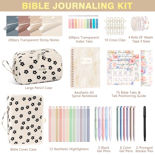 Bible Study Supplies Journaling Annotation Kit w/Bible Cover Case for Women - color: Black Floral