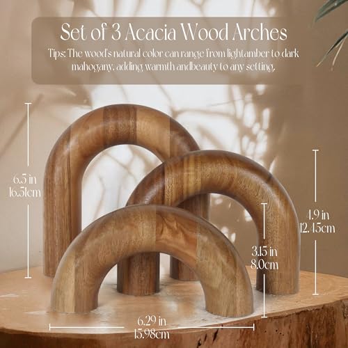 Oakrain 3 Pcs Wood Shelf Decor Aesthetic, Modern Aesthetic Home Decor Accent, Decorative Object for Coffee Table, Book Shelf, Minimalist Table Decor for Console, Living Room, Entryway, Brown - color: Brown