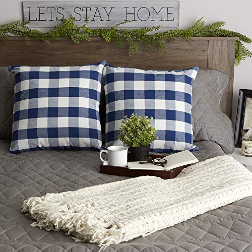 DII 100% Cotton Buffalo Check Pillow Cover Set, Navy & Cream, 20x20, 2 Piece - color: Navy & Cream