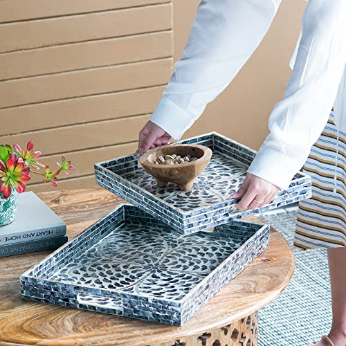 A&B Home Mother of Pearl Tray - Black Serving Tray with Handles, Coffee Table Ottoman Tray for Living Room, Contemporary Style Perfume Tray, Breakfast Tray for Sofa Bed, 18" x 14" x 2" - size: 17.7" x 13.8" x 2"