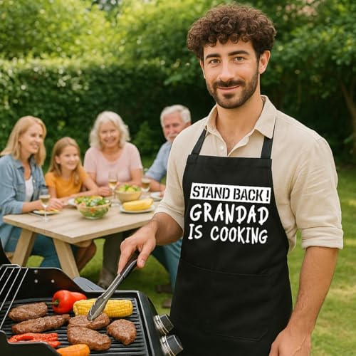 Funny Black Grill Apron with Pockets for Man,Dad,Husband,Father in Law,Chef Daddy Grilling Apron BBQ Cooking Gifts - color: Grandpa Apron-1