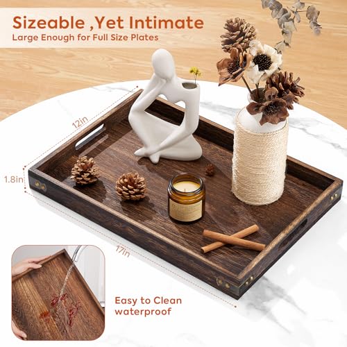 Wood Serving Tray - 17In Large Serving Tray with Handles | Decorative Tray - size: 17 in x 12 in